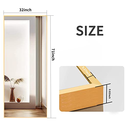 Image of BEAUTYPEAK Full Length Mirror 32 inchx71 inch, Rectangle Large Full Body Floor Mirrors, Dressing Wall Mirror with Aluminum Alloy Thin Frame for Living Room, Bedroom, Gold