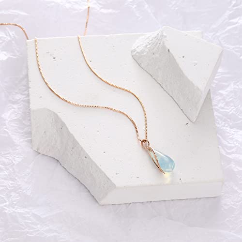 Moonffay 18K Rose Gold Plated Teardrop Created Opal Pendant Necklace For Women Girls Dainty Gemstone Birthstone Tear Drop Necklace Diamond Pear Shaped Jewelry (White) #TOP5