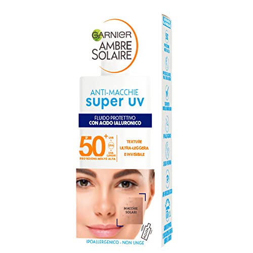 Garnier Amber Solaire 40 ml Anti-Flecken-Serum für empfindliche Haut, LSF 50+, schnell einziehend, mit Hyaluronsäure und Vitamin E, Ambre Solaire