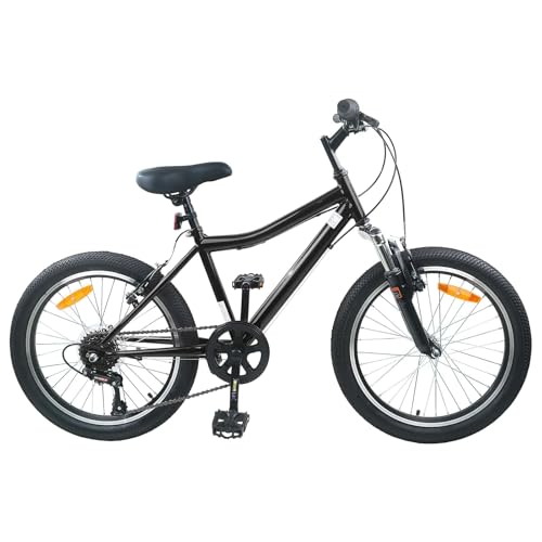 Runheo Bicicleta infantil de 24 pulgadas negra con cambio de 6 velocidades, manillar y asiento ajustables para 8 – 12 años, marco de acero resistente, freno seguro, ideal para excursiones al aire