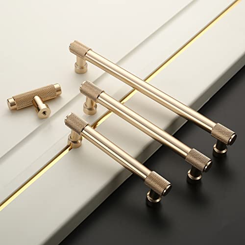 9BUILD 10 Pack Knurled Cabinet Pulls 5 Inch Brushed Gold Kitchen Cabinet Handles Cabinet Hardware Kitchen Handles for Cabinets Gold Dresser Pulls Drawer Handle