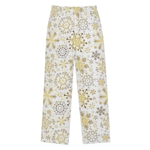 Christmas Golden Snowflakes Pattern Boys Long Pants Soft Trousers Elastic Waist Kids Lounge Bottoms with Pockets S-XL