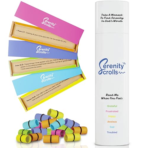SERENITY SCROLLS Bible Verse Scrolls (96 Color Coded Scriptures) Inspirational Prayer Scrolls with Scriptures - Read Me When Bible Verses for Daily Encouragement - Religious Christian Catholic Gifts
