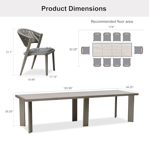 Image of PURPLE LEAF Outdoor Dining Set for 10 with HPL Table and Chairs Grey