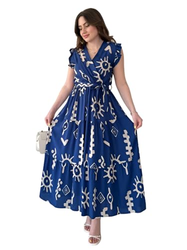 Image of KZULLY | Dress for Women | Feminine Cross Tie Long | Soft Frill Arm Detail Look | Stylish Allover Print Wear