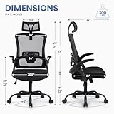 CELTOSS Ergonomic Office Chair, High Back Flip-Up Armrests Design, Adjustable Mesh Headrest and Lumbar Support, Steel Base, Black