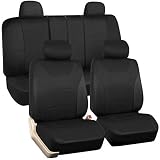 Black Car Seat Covers Full Set, 9 Pcs Combo Cloth Seat Cover with Steering Wheel Cover and Seat Belt