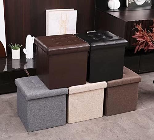 CMY Pouffe Footstool Folding Ottoman Storage Box Faux Leather Foot Rest Stool Toy Chest Shoe Bench Dressing Table Chair with Lids for Living Room