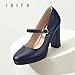 IDIFU Navy Blue Heels Pumps Mary Jane Shoes Platform High Chunky Block Heels Comfortable Dress Shoes for Women Business Work Office Formal Fashion Classic Round Toe Pumps Shoes(Navy Blue Pu, 10)
