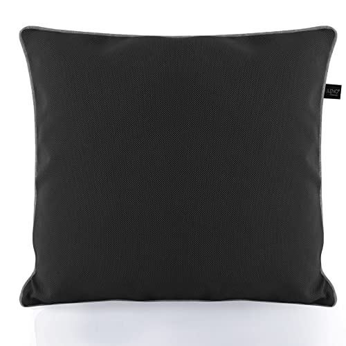 LILENO HOME Cojín para exterior - Funda de cojín de 45 x 45 cm [antracita + ribete gris] - Juego de 1 funda de cojín [sin relleno] - Funda impermeable con cremallera - Funda de cojín para exterior Cover