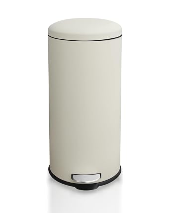 Kitchen Bin, Pedal Bin with Soft Close Lid, Beige Round Trashcan
