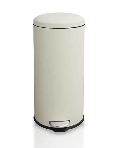 2 Pack Bathroom Small Trash Can, 1.3 Gallon Small Garbage Can with Lid, Inner Bucket, Step Pedal Stainless Steel Wastebasket for Bedroom, Office, Kids Rooms, 5 Liters,White