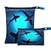 Qilmy 2pcs Sea Shark Wet Dry Bag Waterproof Reusable Baby Cloth Diaper Wet Dry Organizer for Travel, Beach, Stroller, Diapers, Wet Swimsuits, Toiletries