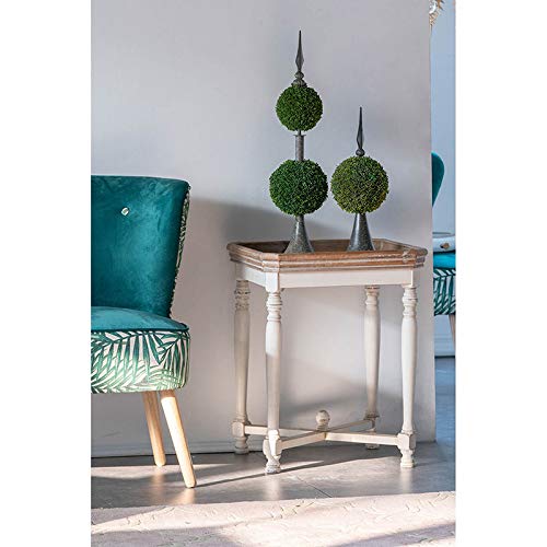 A&B Home End Table Sofa Side Table With Square Tray Distressed White And Natural Farmhouse Style Coffee Table French Country For Bedroom Living Room Small Space 20X20X25 Inch #TOP5