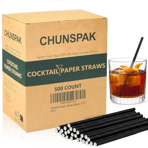 Chunspak Black Paper Straws 5.75 inch 500 ct. Cocktail Straws Biodegradable