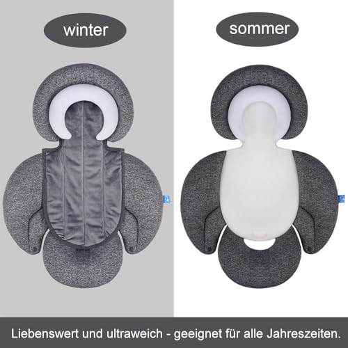 INFANZIA Baby Sitzverkleinerer für Alle Kinderwagen, Babyschale Einsatz und Körperstütze für Neugeborene, Säuglinge, Extraweiches Sitzeinlagenkissen​, Ideal für Alle Jahreszeiten (Grau)