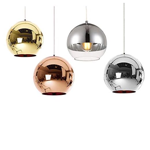 SAINT LROA Color Glass Globe Mirror Glass Ball Pendant Lamp Ceiling Light Fixture Fit to E26/E27 (Gold,25cm)