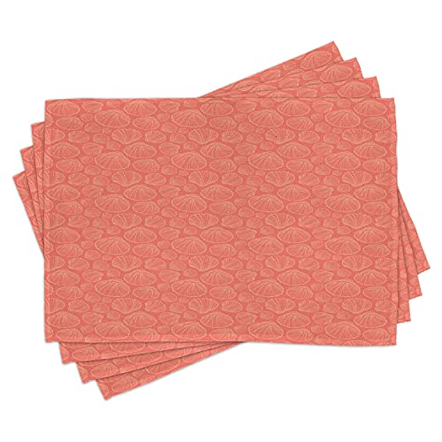 Lunarable Nautical Place Mats Set Of 4, Tropical Ocean Themed Aquatic Sketch Outline Seashell Pattern Marine Themed, Washable Fabric Placemats For Dining Table, Standard Size, Salmon And Coral #TOP9