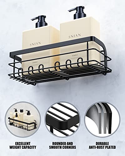 Black Shower Caddy, 4 Packs Self Adhesive Shower Shelves, Bathroom Shower Organizer With 8 Hooks, No Drilling Rustproof Stainless Steel Shower Shelf For Inside Shower Wall #TOP1