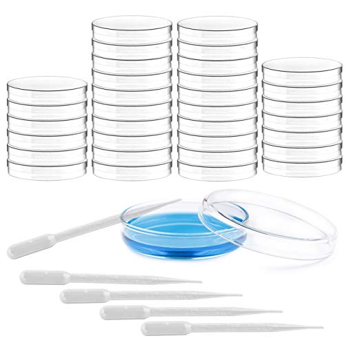 KONUNUS - Juego de platos Petri (30 unidades, 60 mm, plástico estéril, con tapas), incluye 5 pipetas de transferencia de plástico para niños, escuelas, laboratorio, proyectos de feria de ciencias Cover