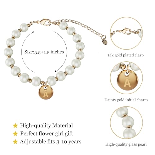 Image of Flower Girl Proposal Bracelet, Initial Pearl Bracelet with Gift Box | Personalized initial pearl bracelet for flower girls, a sweet wedding proposal keepsake presented in a ready-to-gift box