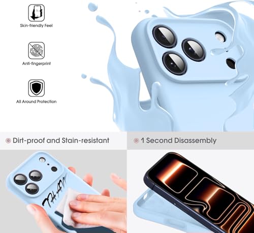 Image of DIZORO Compatible for iPhone 17 Pro Max Case,Classic Liquid Silicone Mobile Phone Case,Integrated Camera Control Button,Anti-Scratch Soft Microfiber Lining, Ice Blue