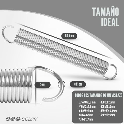 Miniatura 2 de Par De Muelles Para Puerta De Garaje 2 Unidades De Resorte De Tracción Universal, Disponible En 9 Tamaños Diferentes, Muelles Galvanizados Para Puerta De Garaje De Acero Al Manganeso 535 X 50 X 6,3