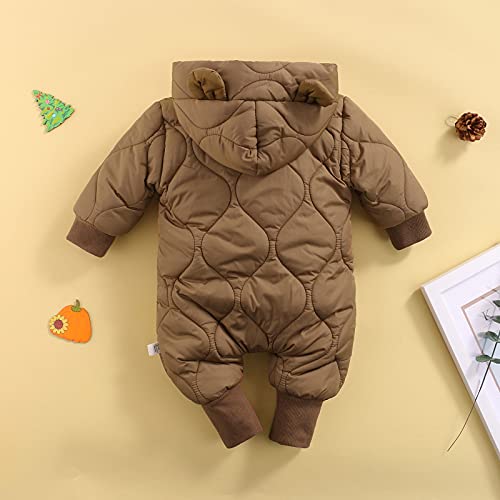 Amiblvowa Infant Baby Girl Boy Winter Jumpsuit Coat Hoodie Zipper Romper Down Jacket Warm Snowsuit Outfits Clothes (Dark Brown, 6-12 Months) #TOP5