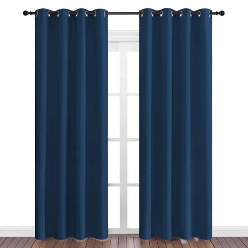 Image of NICETOWN Moroccan Blue Blackout Curtains 86 inch Long, 55 inch Wide, 2 Pieces for Office, Dining Room, Guest Room - Sound Reducing, Heat and Cold Block Panels for Modern Decorative