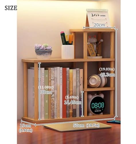 Dreamhousey Desktop-mehrschichtiges Bücherregal-Speicherregal, große Kapazität Massivholz-Speicherwand auf dem Schreibtisch, Student einfach organisierendes Rack, Büro-Speicherregal (Holzfarbe)