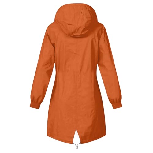 JIEMUXIU Large Orange Rain Jacket for Women – Lightweight, Waterproof Windbreaker with Pockets & Hood - Image 3