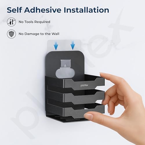 Image of Plantex Self Adhesive Tumbler Holder for Barthroom /Stainless Steel Toothbrush Holder /Toothpaste Stand /Bathroom Accessories - Pack of 1 (1252, Black)