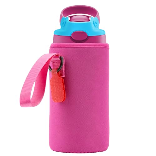 Sleeve Compatible With Contigo Aubrey Tritan 14oz, Steel 13oz Kids Bottle, Waterbottle Holder Bag With Name Tag (rose Red)