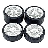 4個入り RCホイールタイヤセット 1:24 244016対応 プロ仕様アップグレード DIYアクセサリー 軽量交換 ポータブル 簡単取り付け 黒- 銀