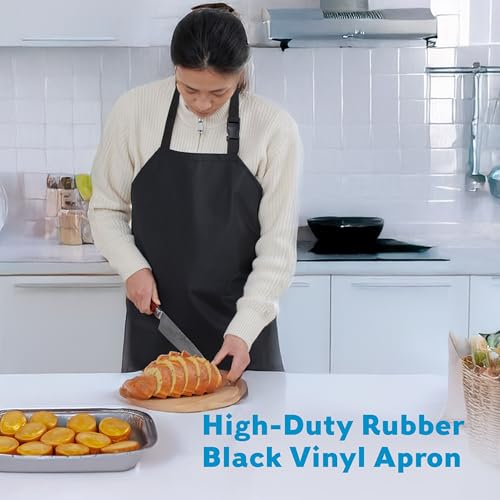 Aulett Home 35x28-Inch Waterproof Apron - Rubber Black Vinyl Kitchen Apron with Neck Strap Cushion - Heavy Duty and Adjustable Fit for Dishwashing, Butcher, Dog Grooming, Industrial Use - Pack of 2 - Thumbnail 2