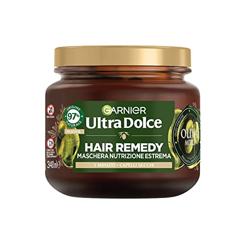 Garnier Ultra Dolce Maschera Nutrizione Estrema, Per Capelli Secchi, Azione In 1 Minuto, Con Olio Vergine Di Oliva, Oliva Mitica, Hair Remedy, 340 Ml
