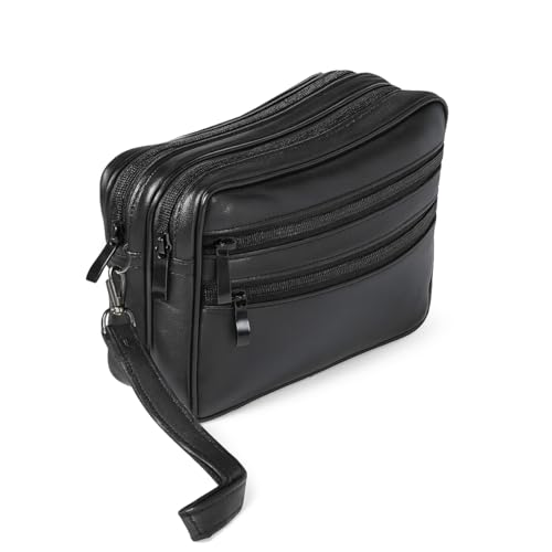 Sotala Herren Handgelenktasche XXL Echtleder Handtasche Geldbörse mit Reißverschluss – Dokumententasche mit Handschlaufe Organizer/Clutch Reise, Business & Freizeit-Tasche für Männer Schwarz