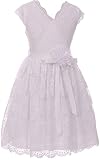 BNY Corner Flower Girl Dress Curly V-Neck White Embroidery Allover for Big Girl White 14 JKS.2066