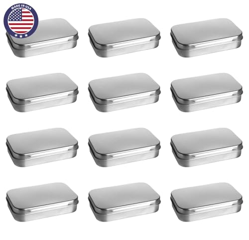 Image of Metal Storage Tin Box with Hinged Lid, Food Grade, Made in USA, Crafting Gifts, Candies or Mints, Travel or Survival Kits, Smooth Blank Sides for Labeling - Rectangular, Silver (pack of 12)