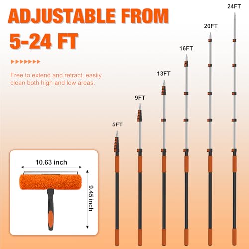 LAANPOLE 30FT Window Squeegee with Extension Pole, 2-in-1 Squeegee for Window Cleaning, Professional Cleaning Kit for Home with 24FT Telescoping Pole for Outdoor Indoor Use by LAANPOLE - Image 5