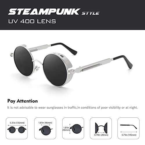 Image of CGID Retro Steampunk Round Polarized Sunglasses Men Womens Metal Circle Frame UV400 Protection E72