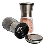 Peppermill & Salt Grinder by KD Living in Stainless Steel and Glass - Salt and Pepper Shaker set with Adjustable Coarseness for Spices, Salt crystal, Seed herbs and Peppercorn - Set of 2