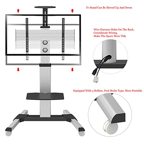 Srhimeos Mobile Standing Tv Cart Height Adjustable For 40"-70" Plasma Lcd Led Flat Screen/Curved Tv Can Bear 70Kg/154Lbs, Max Vesa 600X400 Mm With Tilt, Swivel And Height Adjustment Stand #TOP5