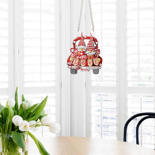 Image of AiYuanzsh DIY Diamond Art Hanging Pendant, Love Gnome 5D Special Shape Crystal Diamond Painting Window Suncatcher Car Ornament, Valentine's Day Home Wall Decoration Gift