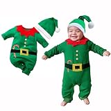 AGQT Baby Boys Christmas Costume Santa Claus Elf Romper with Hat Xmas Clothes 1st Christmas Outfit Set Green Size 12-18 Months