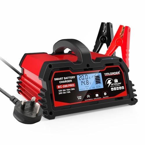 20Amp Car Battery Charger 12V /24V 10A /20A Intelligent Trickle Charger 12V LiFePO4 Battery Charger with LCD Display Charger for 12V/24V Car/Motorcycle Battery