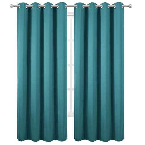 Image of LEMOMO Blackout Curtains 52 x 120 Inch Long Sea Teal Curtains Set of 2 Panels Room Darkening Curtains for Bedroom and Living Room