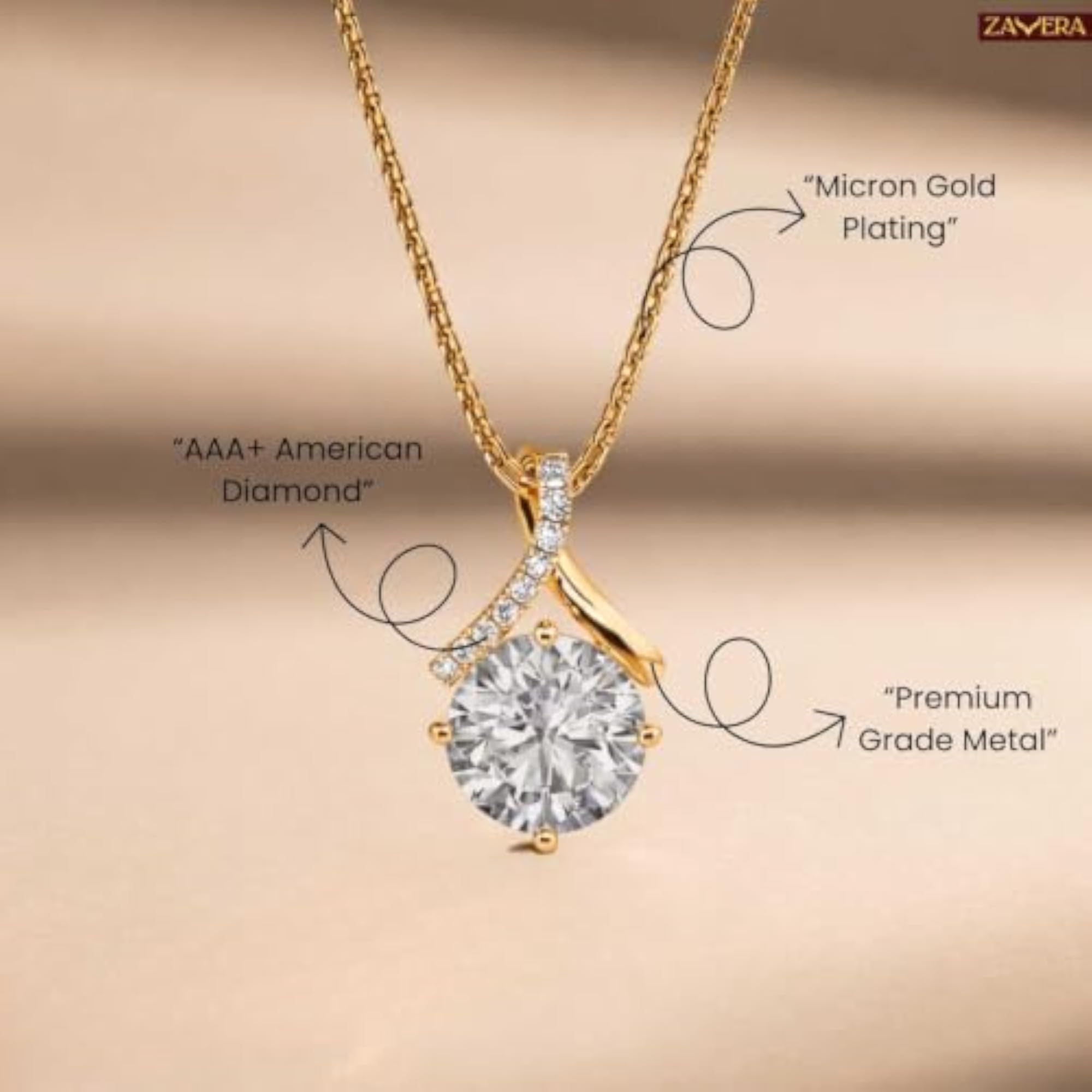 Women's Gold Plated Solitaire Stone Adjustable Pendant