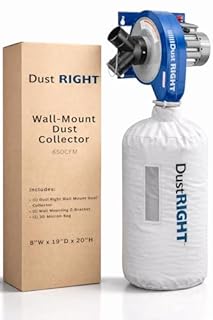 Dust Right Wall Mount Dust Collector – 650 CFM Powerful Air Filtration System – Space Saving Portable Woodworking Tool for Wood Shops, Homes, or More