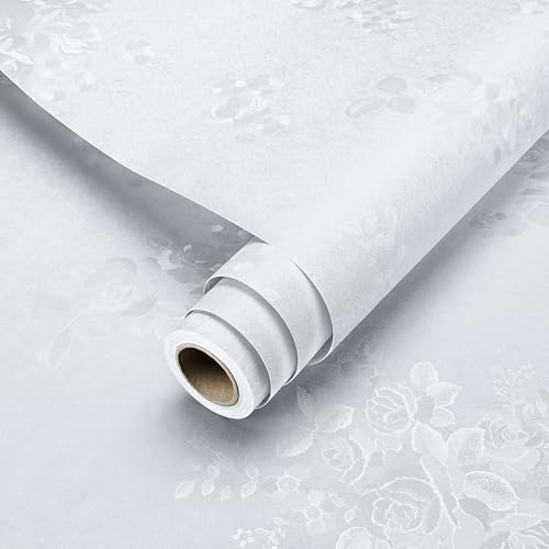 ReWallpaper Tapeta strukturalna o wyglądzie jedwabiu, biała, nowoczesna, do salonu, korytarza, folia dekoracyjna, samoprzylepna, do mebli, szafy, 40 cm x 3 m, tapeta samoprzylepna, tapeta